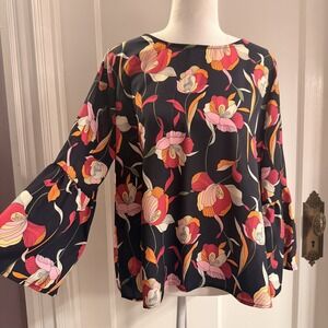 W5 Anthropologie Floral Blossom Blouse 1/4 Zip Back Women's Large